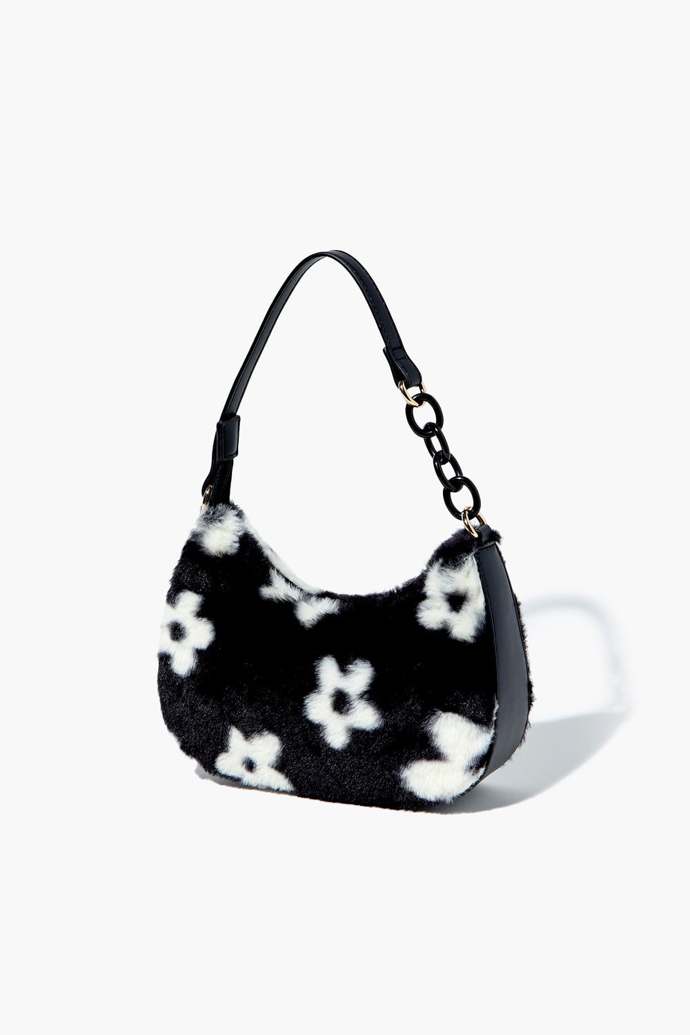 Plush Floral Print Bag Black