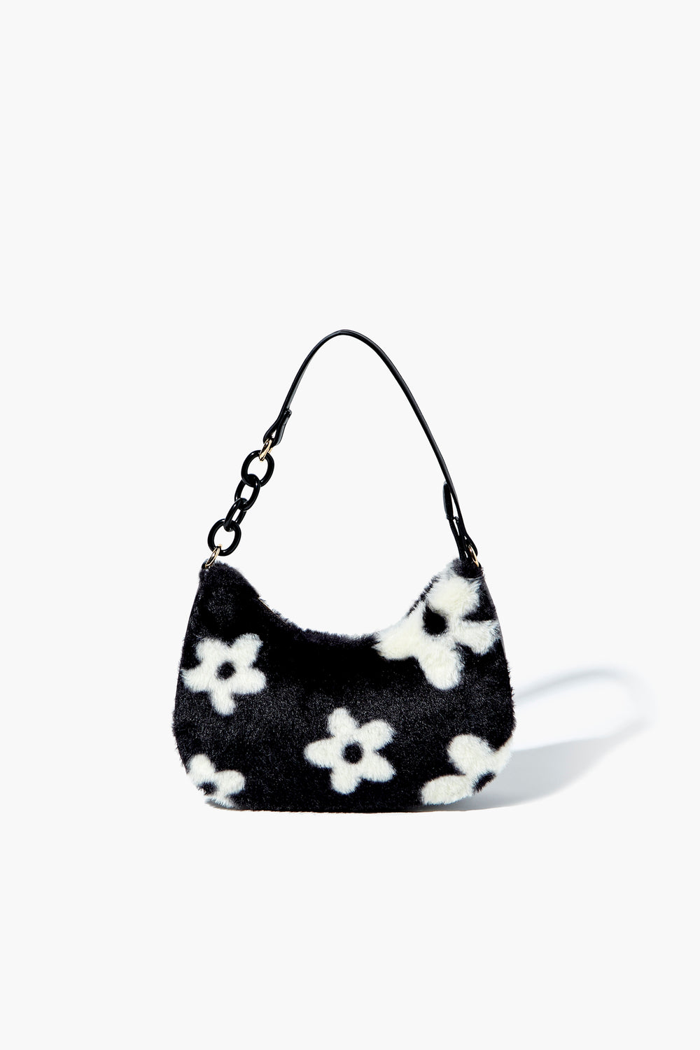 Plush Floral Print Bag Black