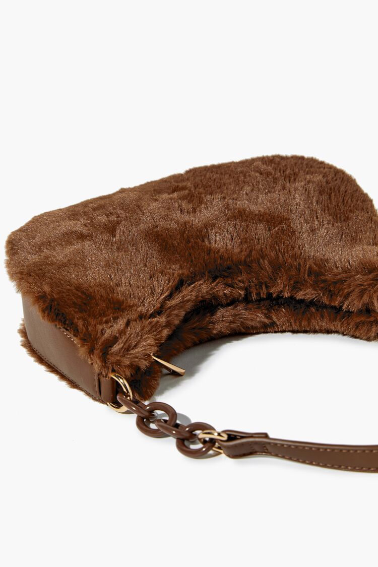 Plush Faux Fur Baguette Bag Brown