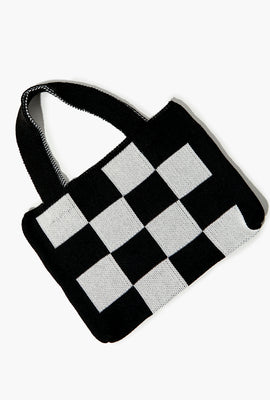 Link to Checkered Knit Handbag Black
