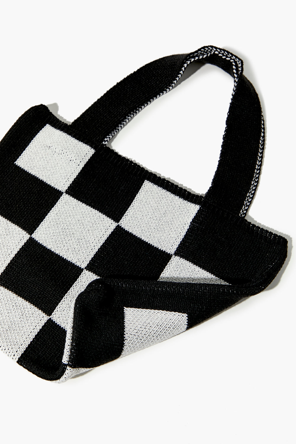 Checkered Knit Handbag Black