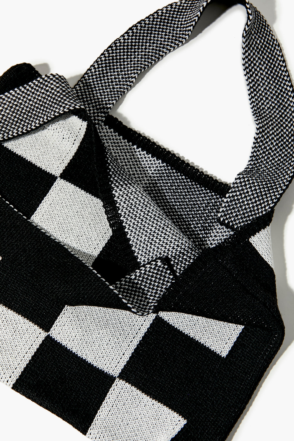 Checkered Knit Handbag Black