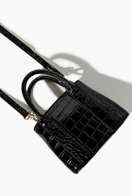 Link to Faux Patent Croc Leather Handbag Black