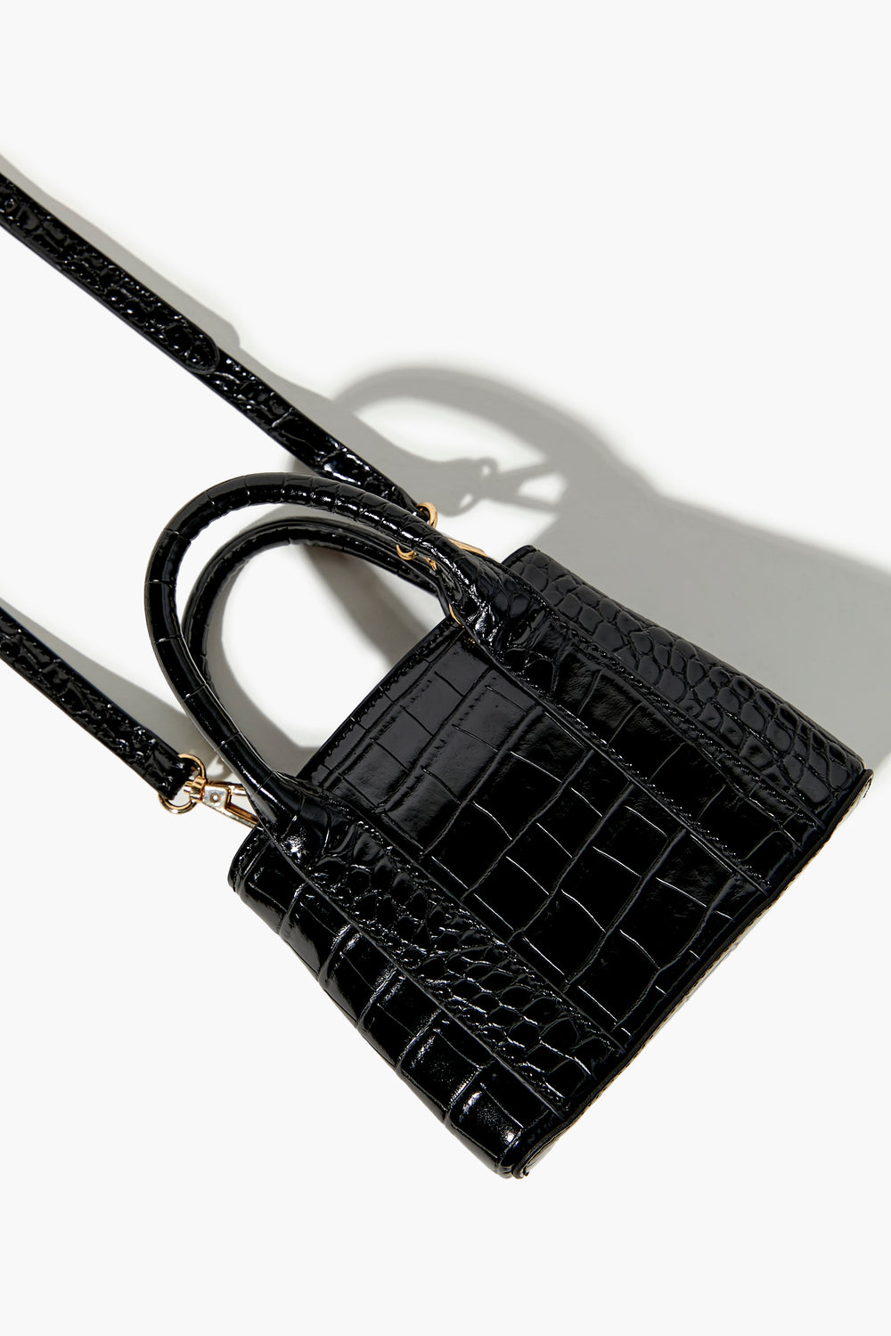 Faux Patent Croc Leather Handbag Black