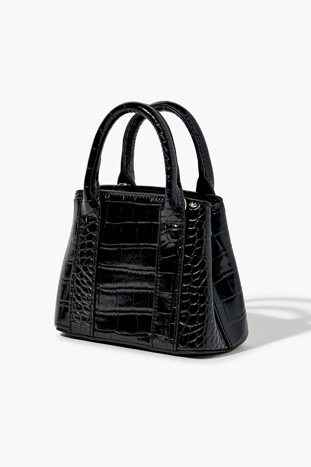 Faux Patent Croc Leather Handbag Black