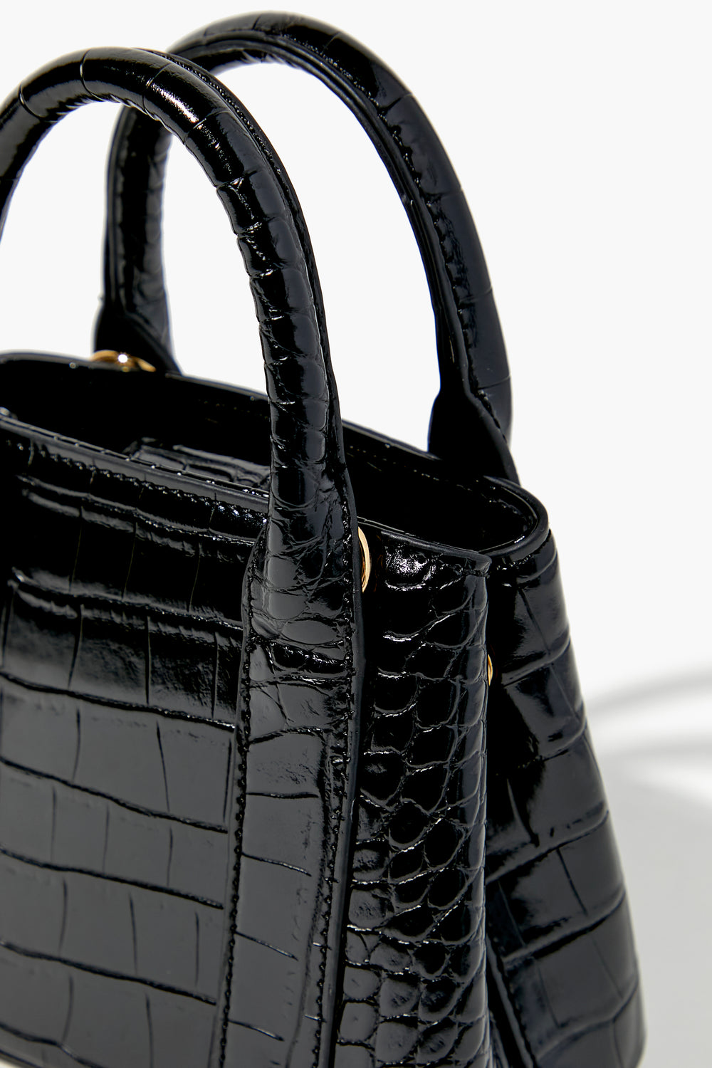 Faux Patent Croc Leather Handbag Black