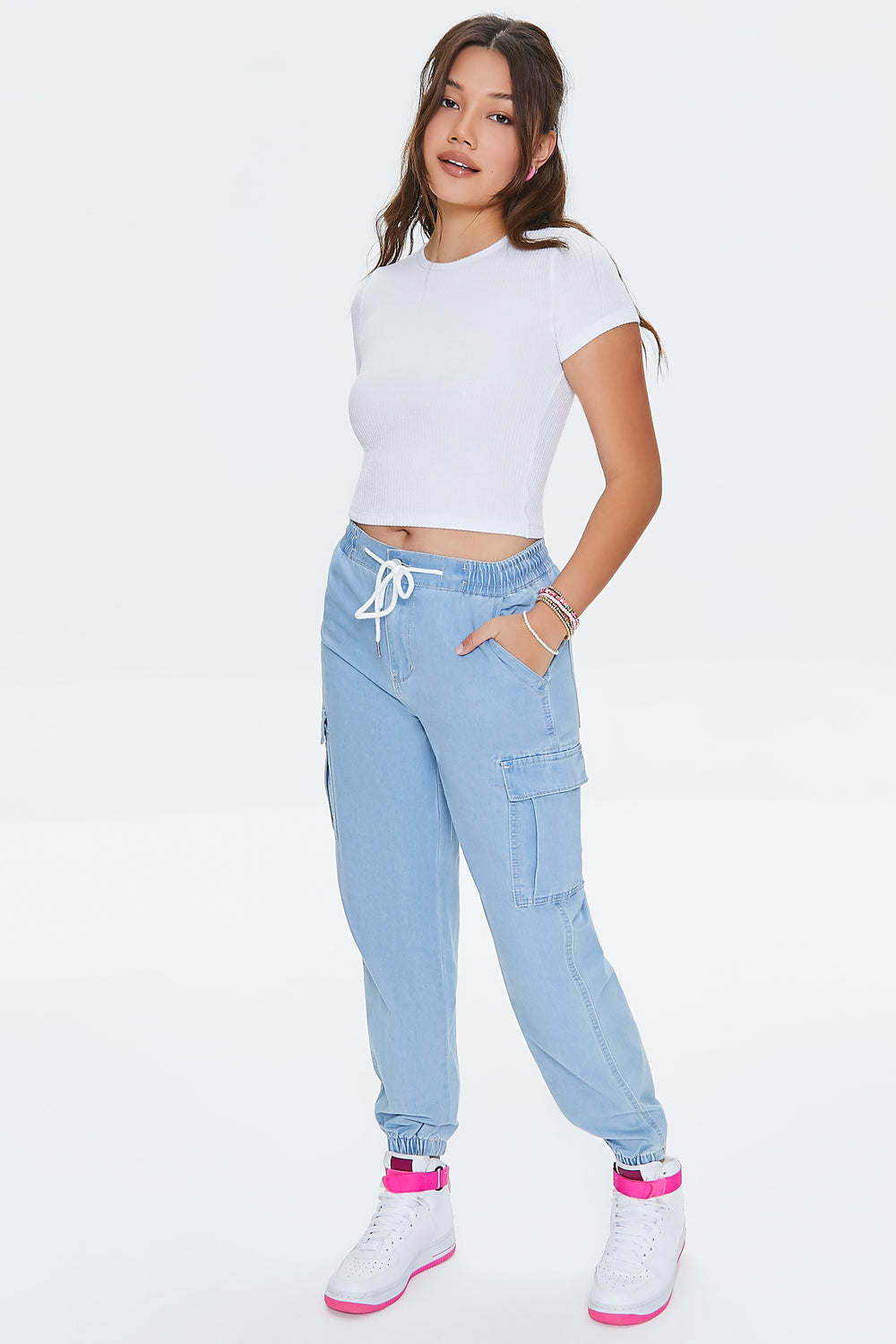 Ribbed Crew Neck Cropped Tee White