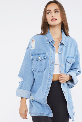 Link to Blouson-Chemisier En Denim D'Aspect Usé Bleu moyen