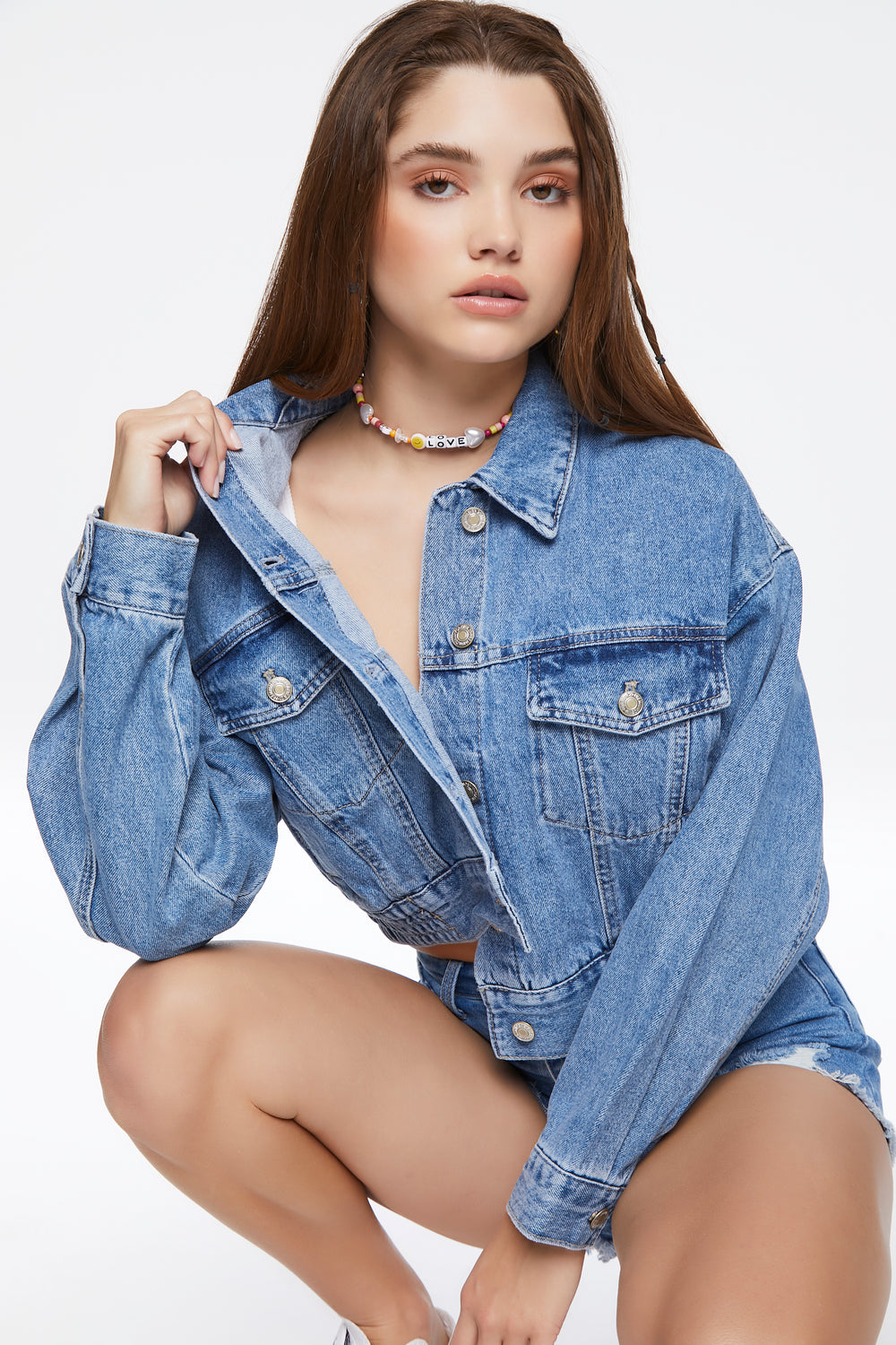 Cropped Denim Trucker Jacket Medium Blue