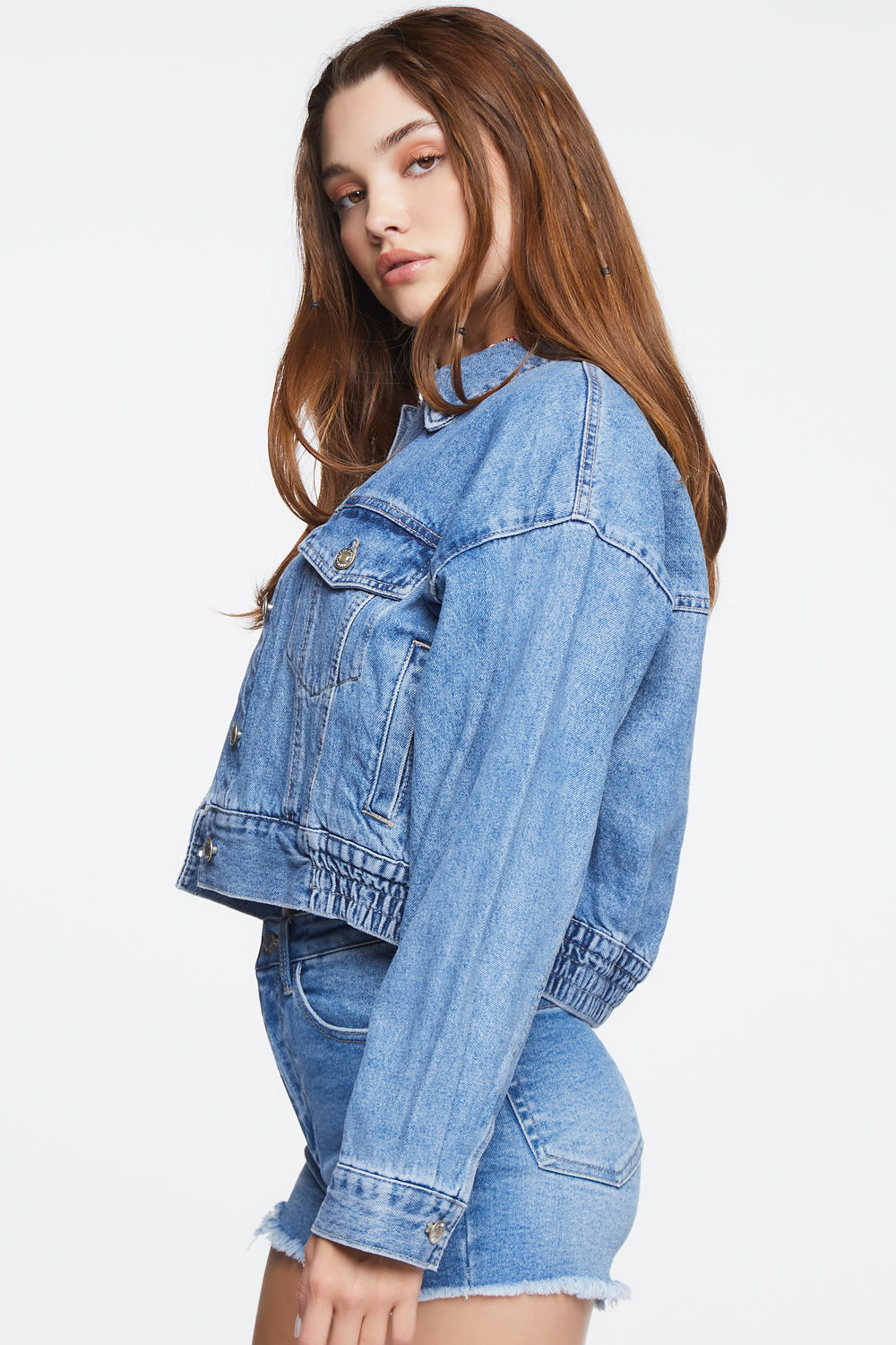 Cropped Denim Trucker Jacket Medium Blue