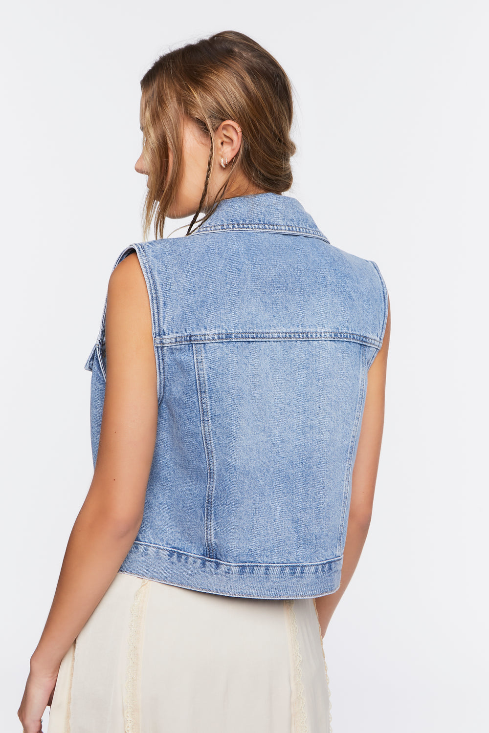 Denim Button-Up Vest Medium Blue