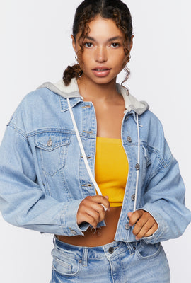 Link to Hooded Cropped Denim Jacket Medium Blue