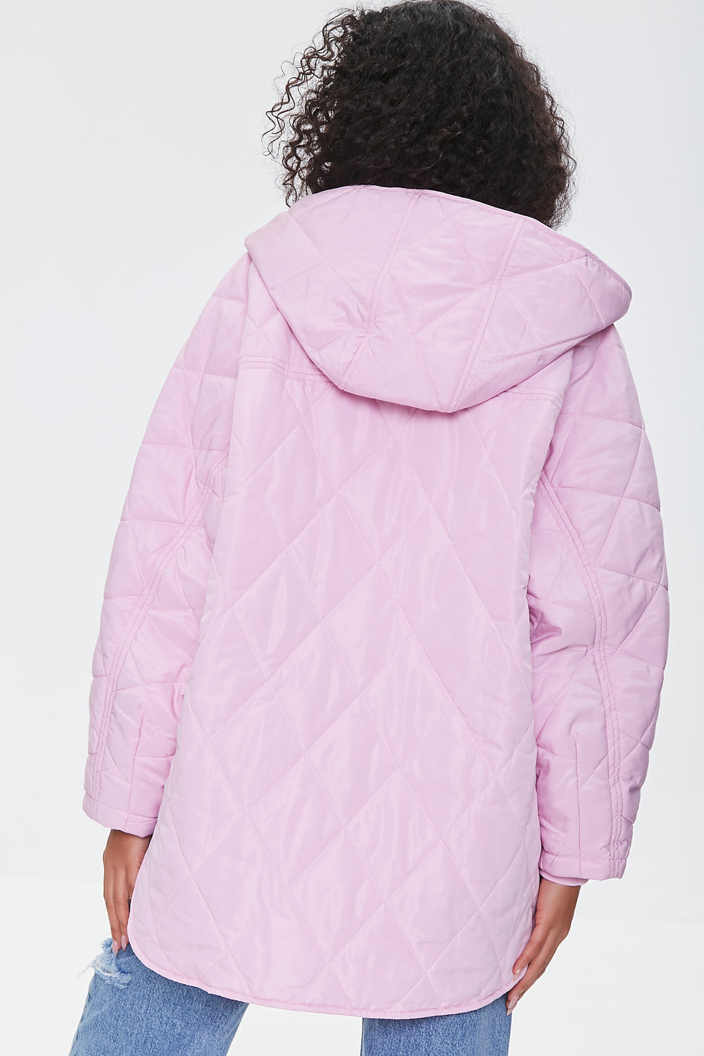 Quilted Button-Front Hooded Jacket Light Pink