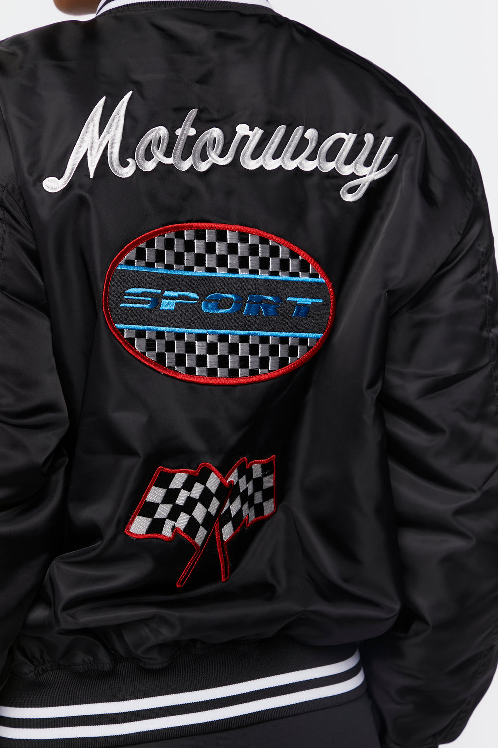 Motorway Embroidered Varsity Jacket Black