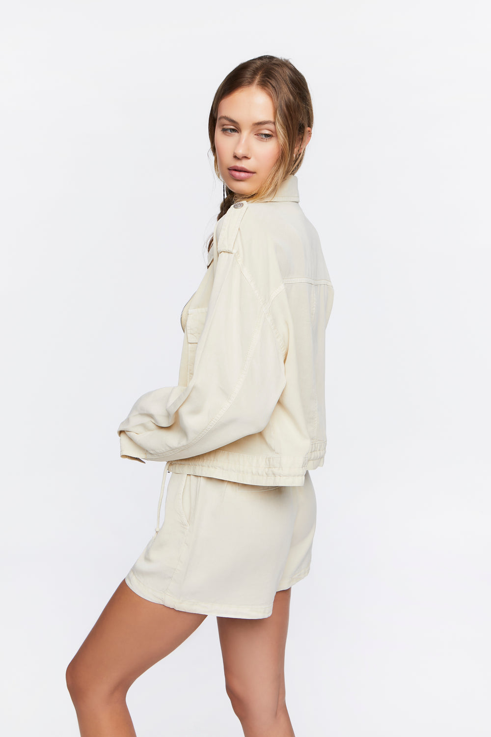 Drawstring Collared Jacket Sand