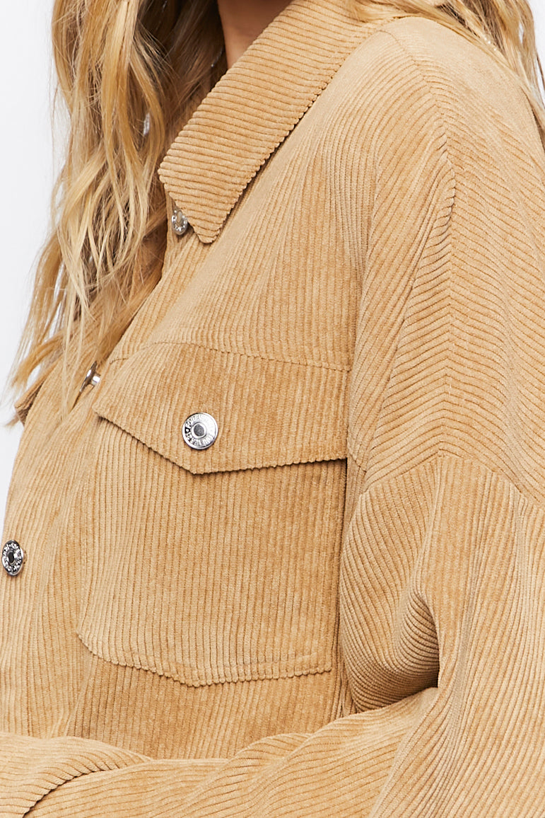 Corduroy Button-Up Shacket Brown