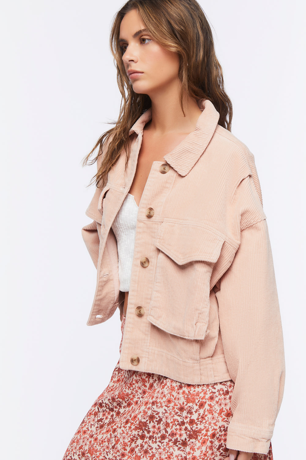 Corduroy Button-Front Jacket Pink