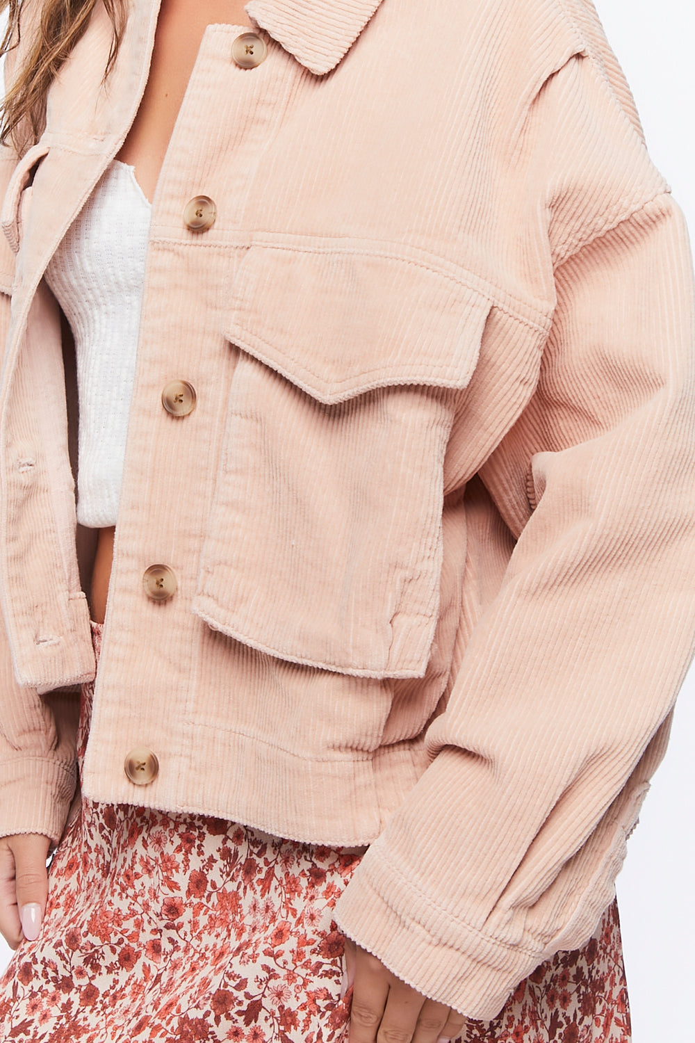 Corduroy Button-Front Jacket Pink