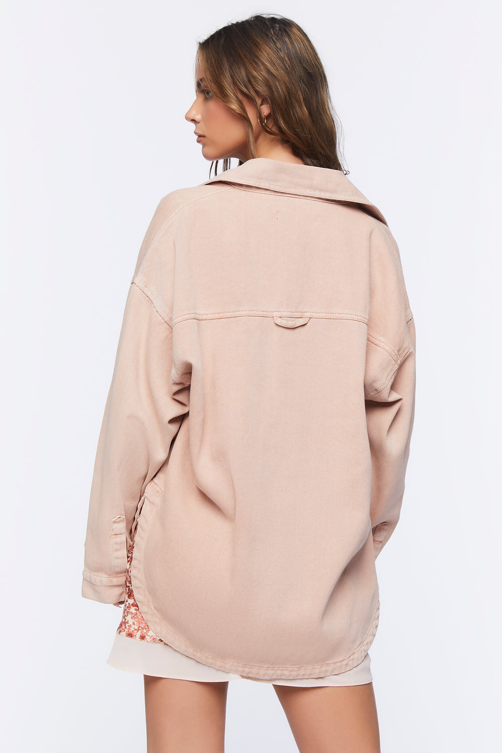 Dolphin-Hem Buttoned Shacket Peach