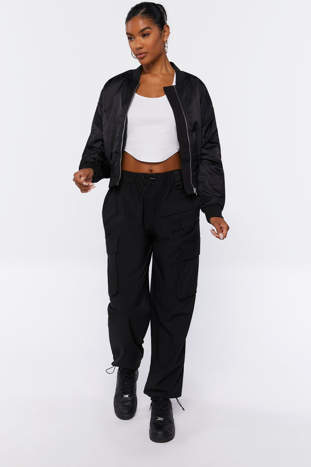 Ribbed-Trim Bomber Jacket Black