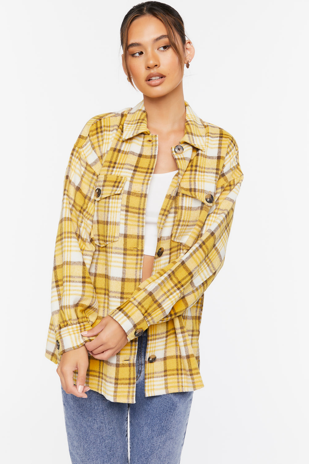 Plaid Button-Up Shacket Yellow