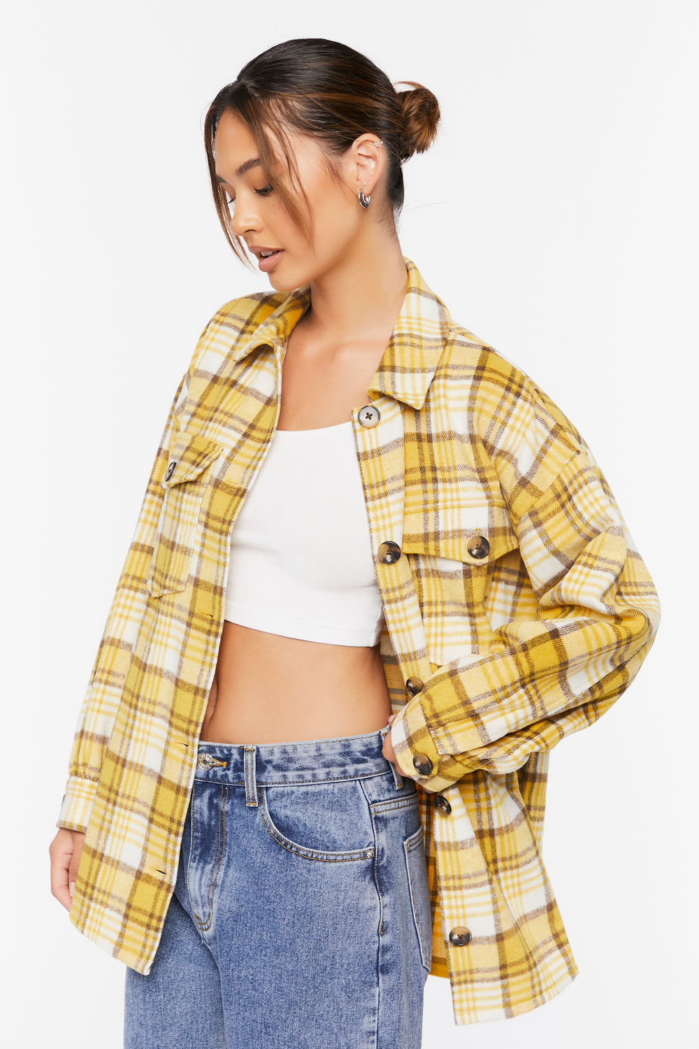 Plaid Button-Up Shacket Yellow