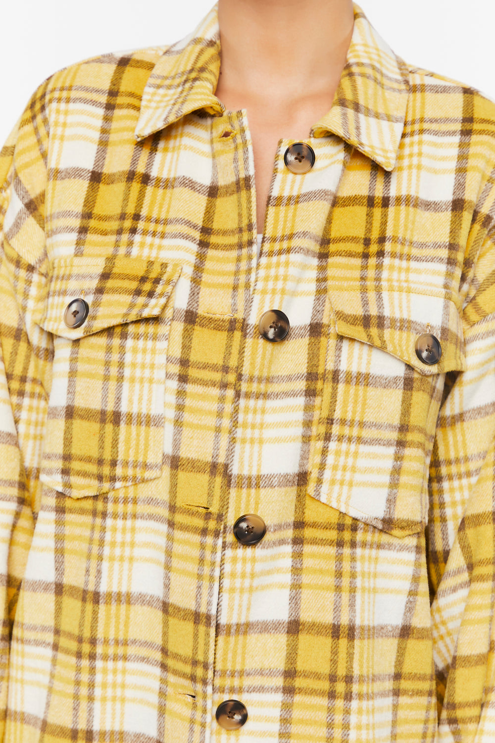 Plaid Button-Up Shacket Yellow