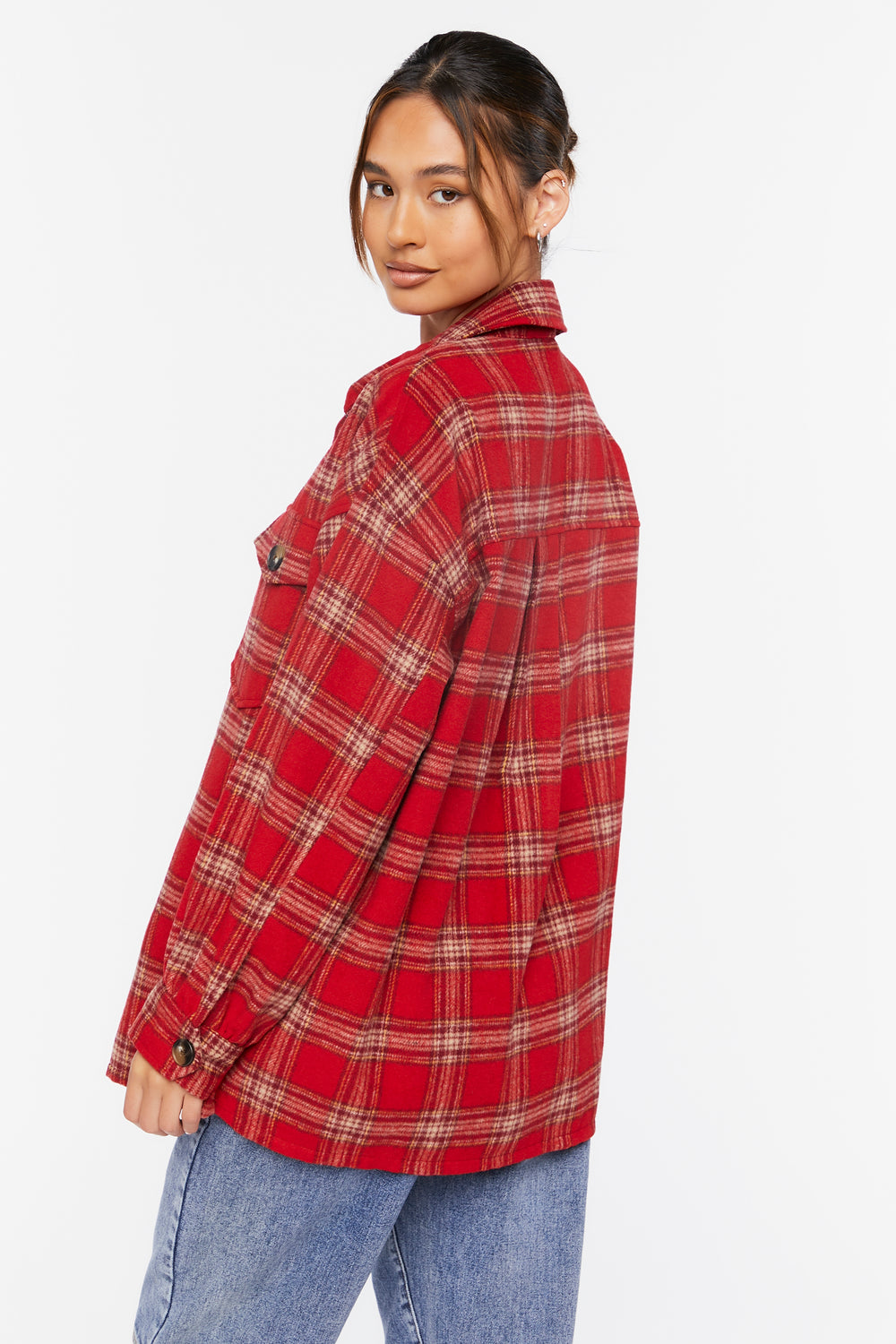 Plaid Button-Up Shacket Red