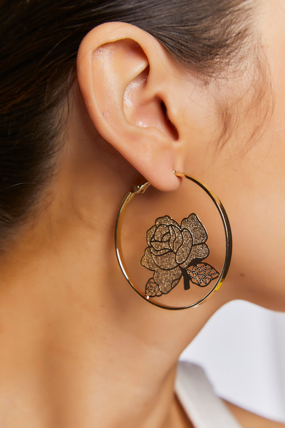 Rose Hoop Earrings Gold