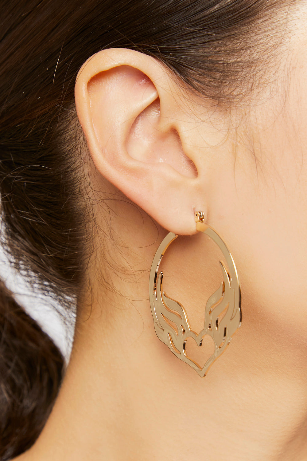 Winged Heart Hoop Earrings Gold