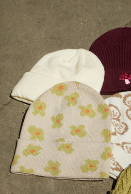 Link to Ribbed Knit Floral Beanie Cream