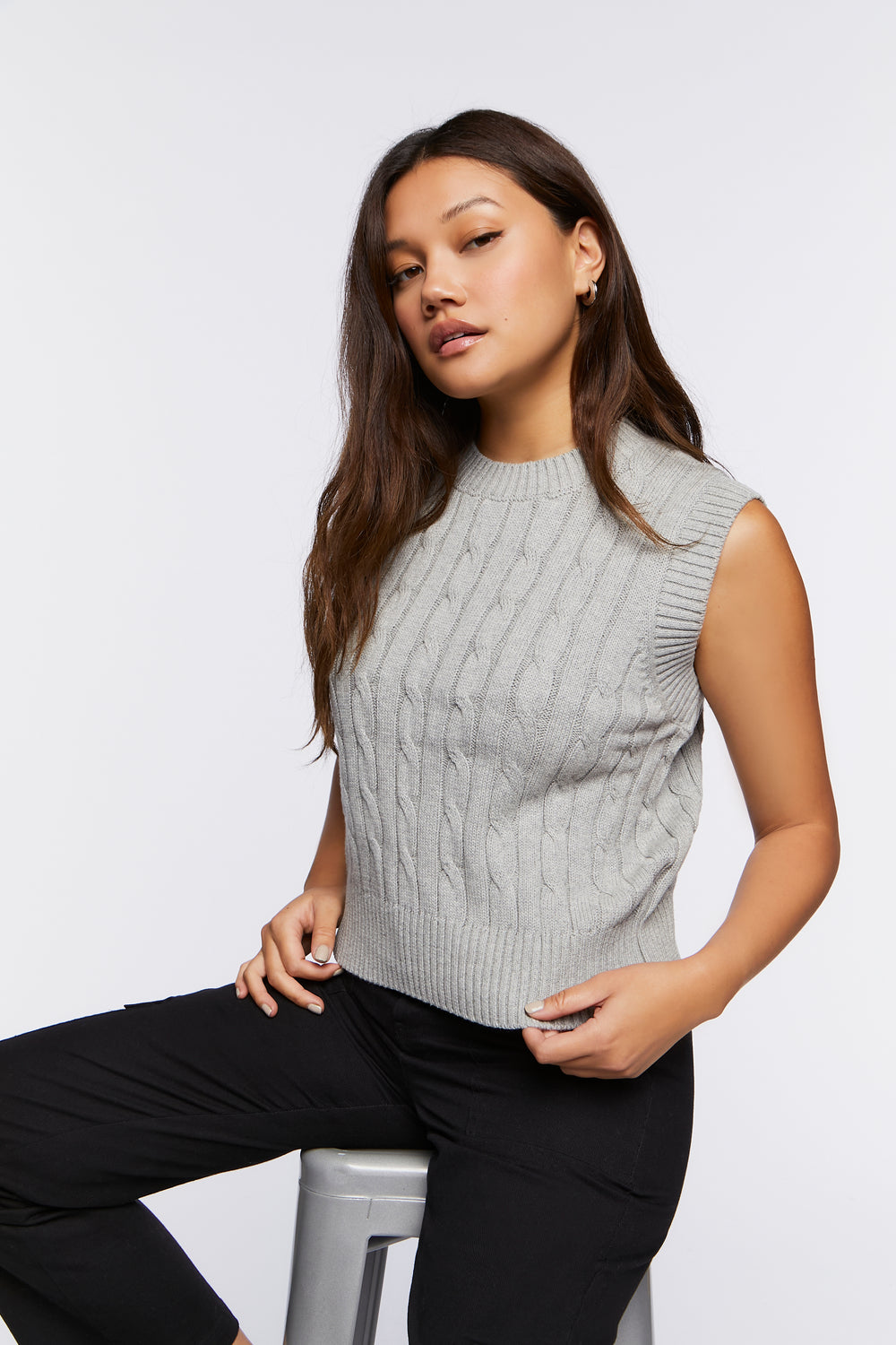 Cable Knit Sweater Vest Heather Grey