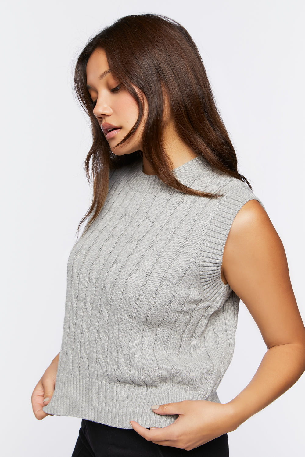 Cable Knit Sweater Vest Heather Grey