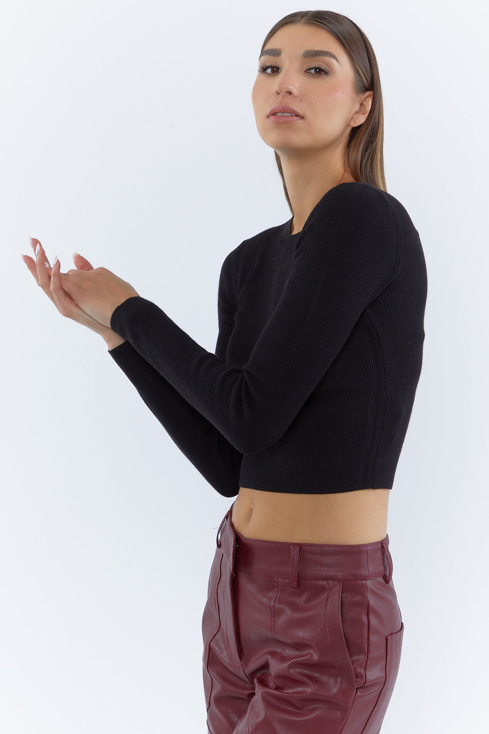 Ribbed Cropped Sweater Black