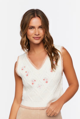 Link to Floral Embroidered Sweater Vest Ivory