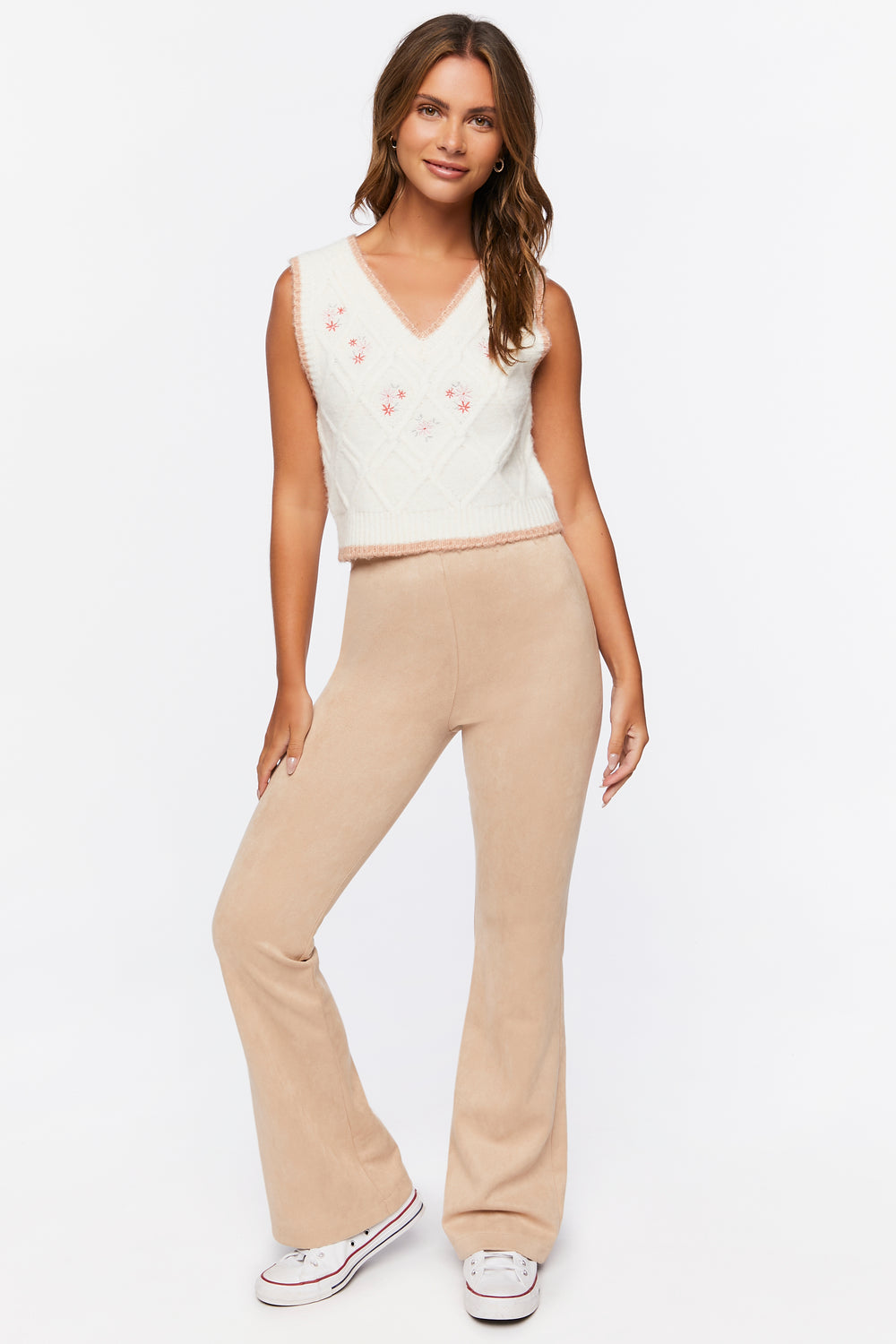 Floral Embroidered Sweater Vest Ivory