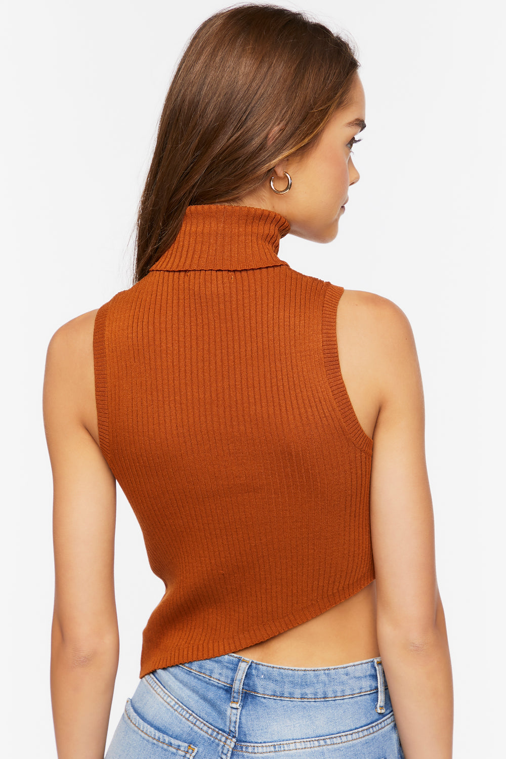 Sweater-Knit Asymmetrical Crop Top Brown