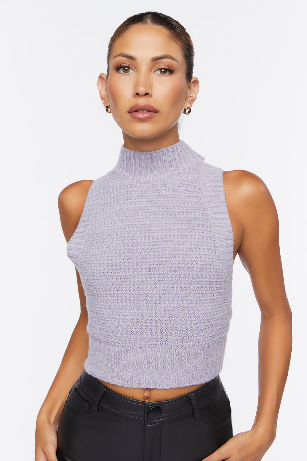 Sweater-Knit Mock Neck Top Silver