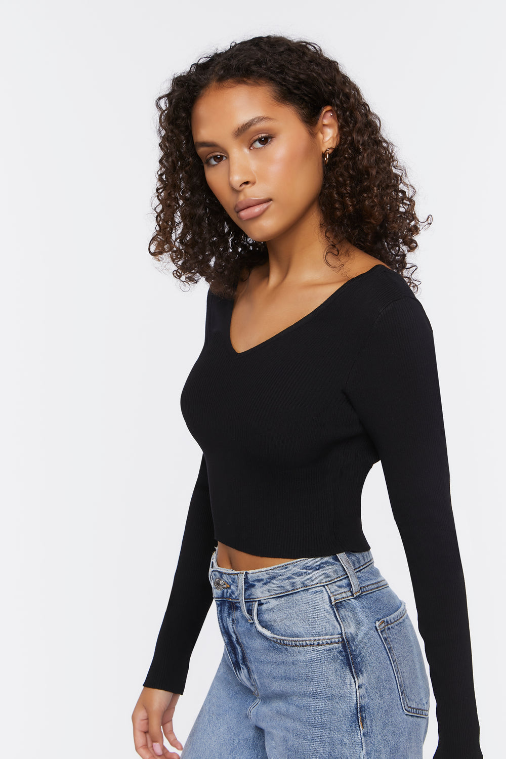 Ribbed Cropped Fitted Sweater Black