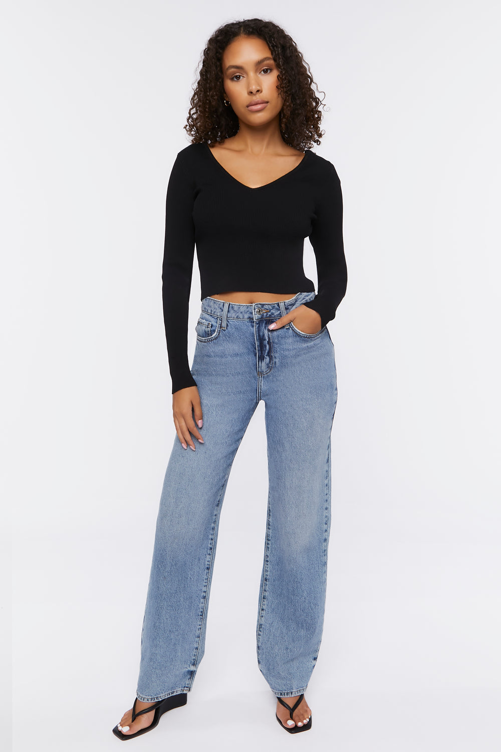 Ribbed Cropped Fitted Sweater Black
