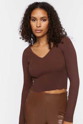 Link to Ribbed Cropped Fitted Sweater Brown