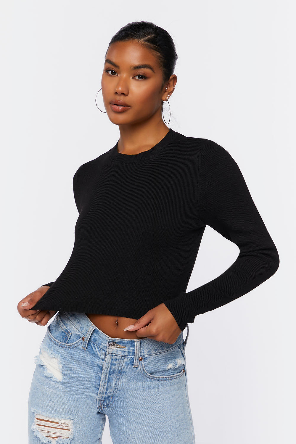 Ribbed Knit Sweater Top Black