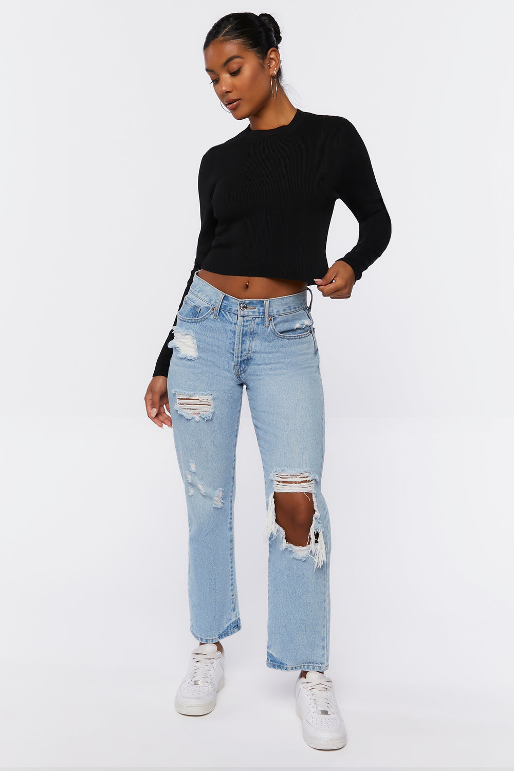 Ribbed Knit Sweater Top Black