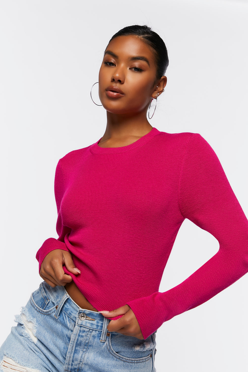 Ribbed Knit Sweater Top Pink