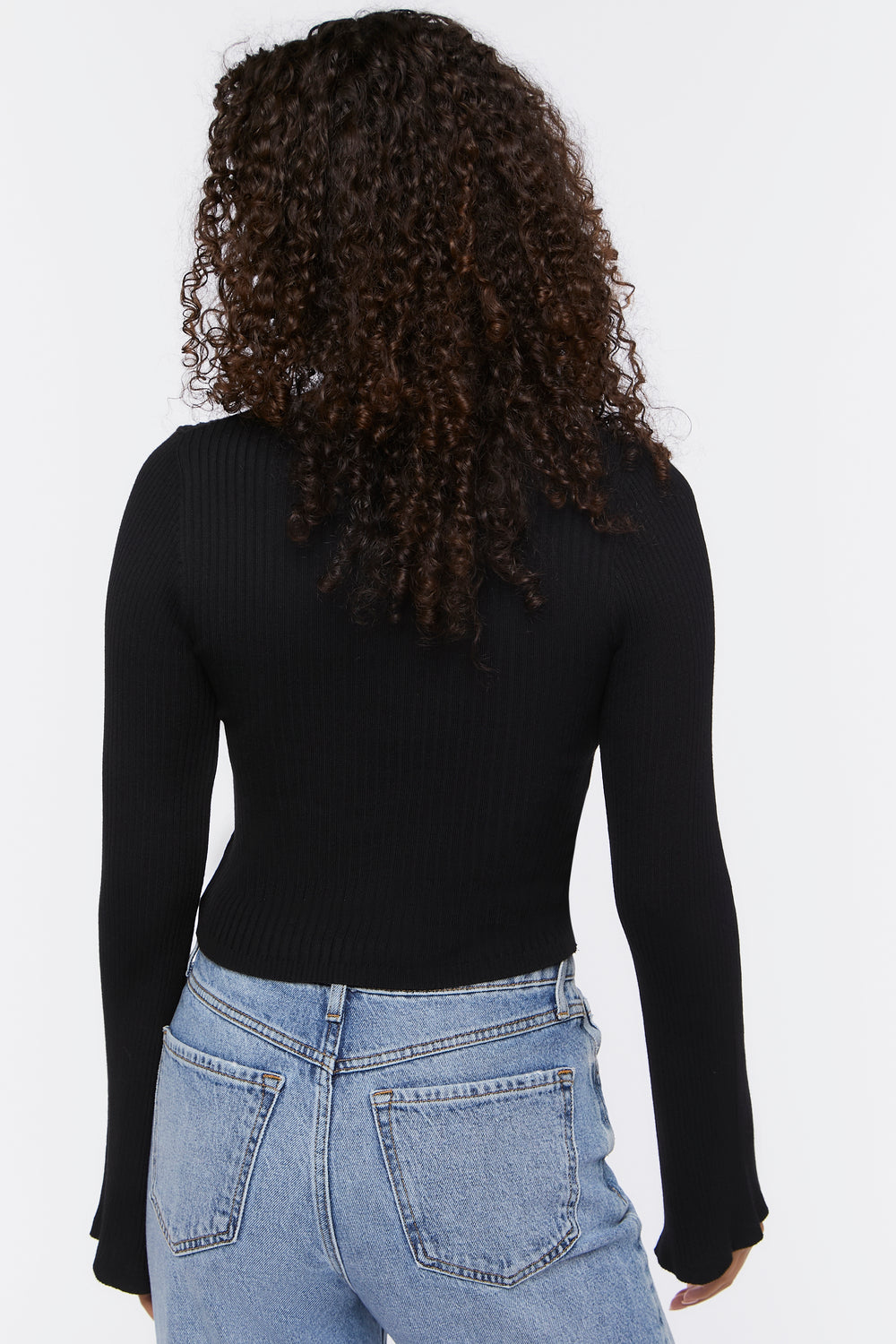 Ribbed Bell-Sleeve Crop Top Black