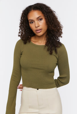 Link to Ribbed Bell-Sleeve Crop Top Dark Green