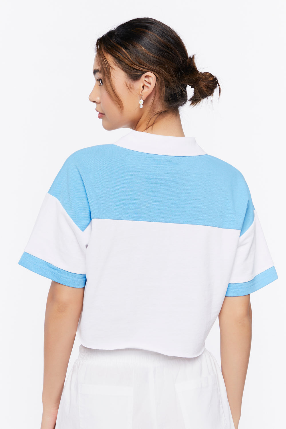 Palm Beach Graphic Cropped Polo Shirt Blue