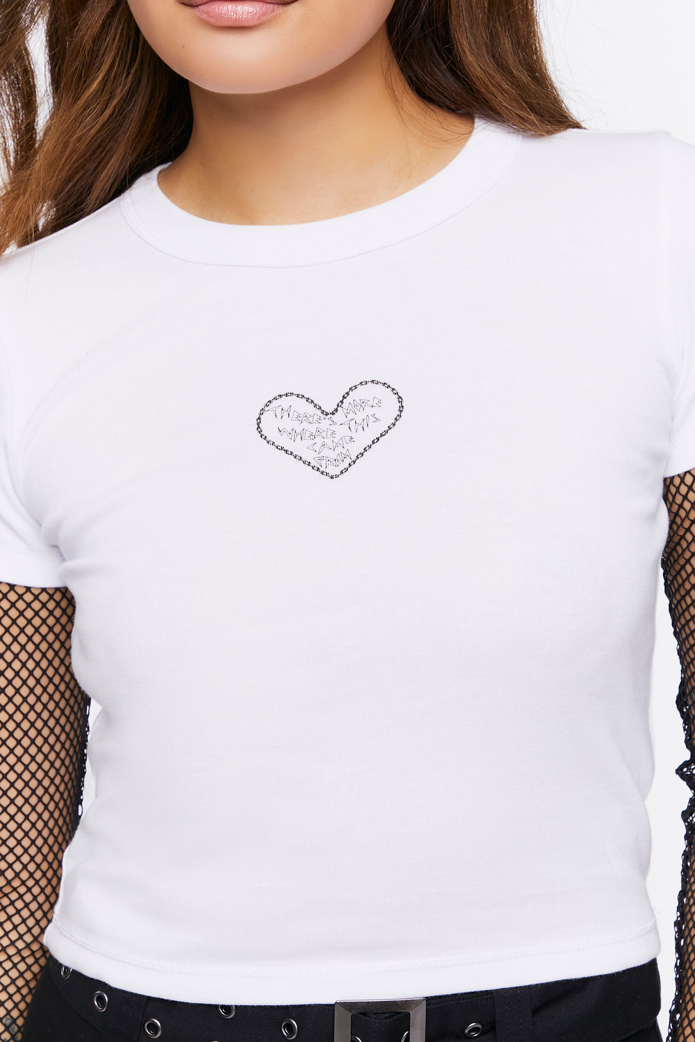 Heart Mesh-Sleeve Combo Tee White