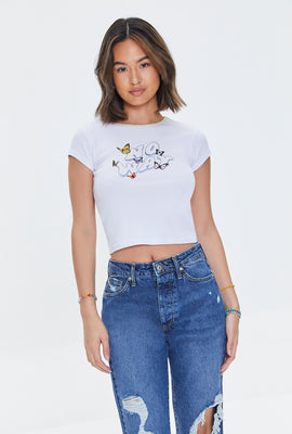 Link to No Way Graphic Cropped Tee White