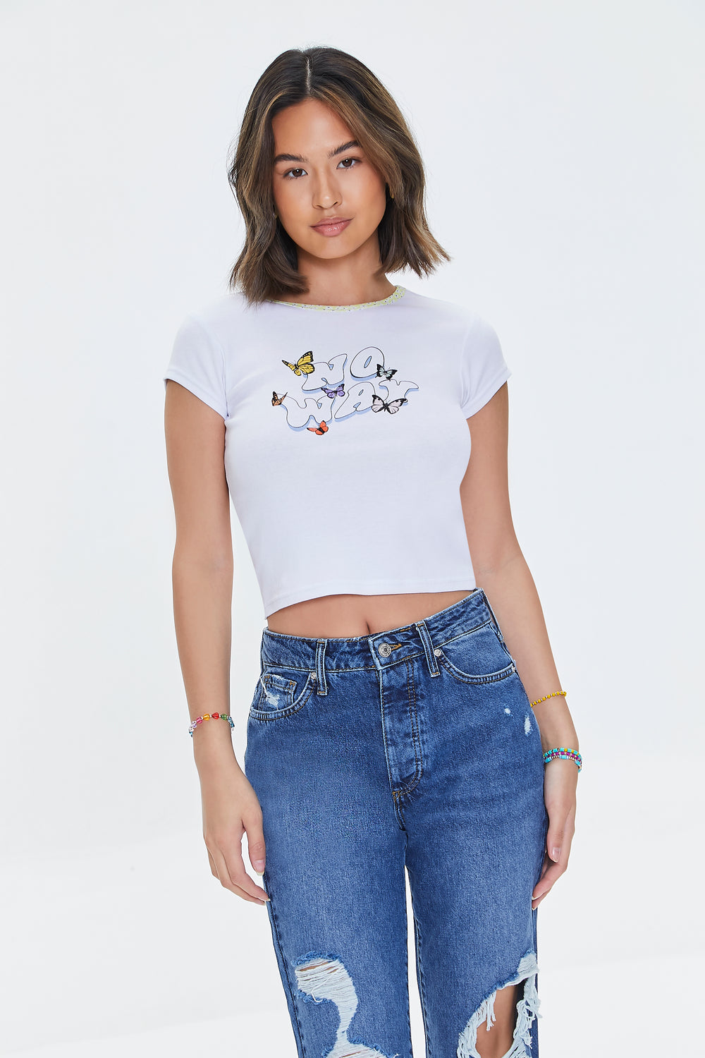 No Way Graphic Cropped Tee White